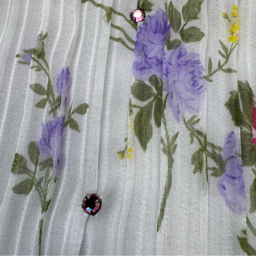 Judy Hornby I.Magnin Silk Floral Pleated Tiered Ruffle Dress 80s Art Deco Sz 14 - Picture 13 of 17